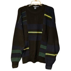 Nautica Vintage 90s Mens Colorblock Geometric Sweater‎ Cotton Black Size Large